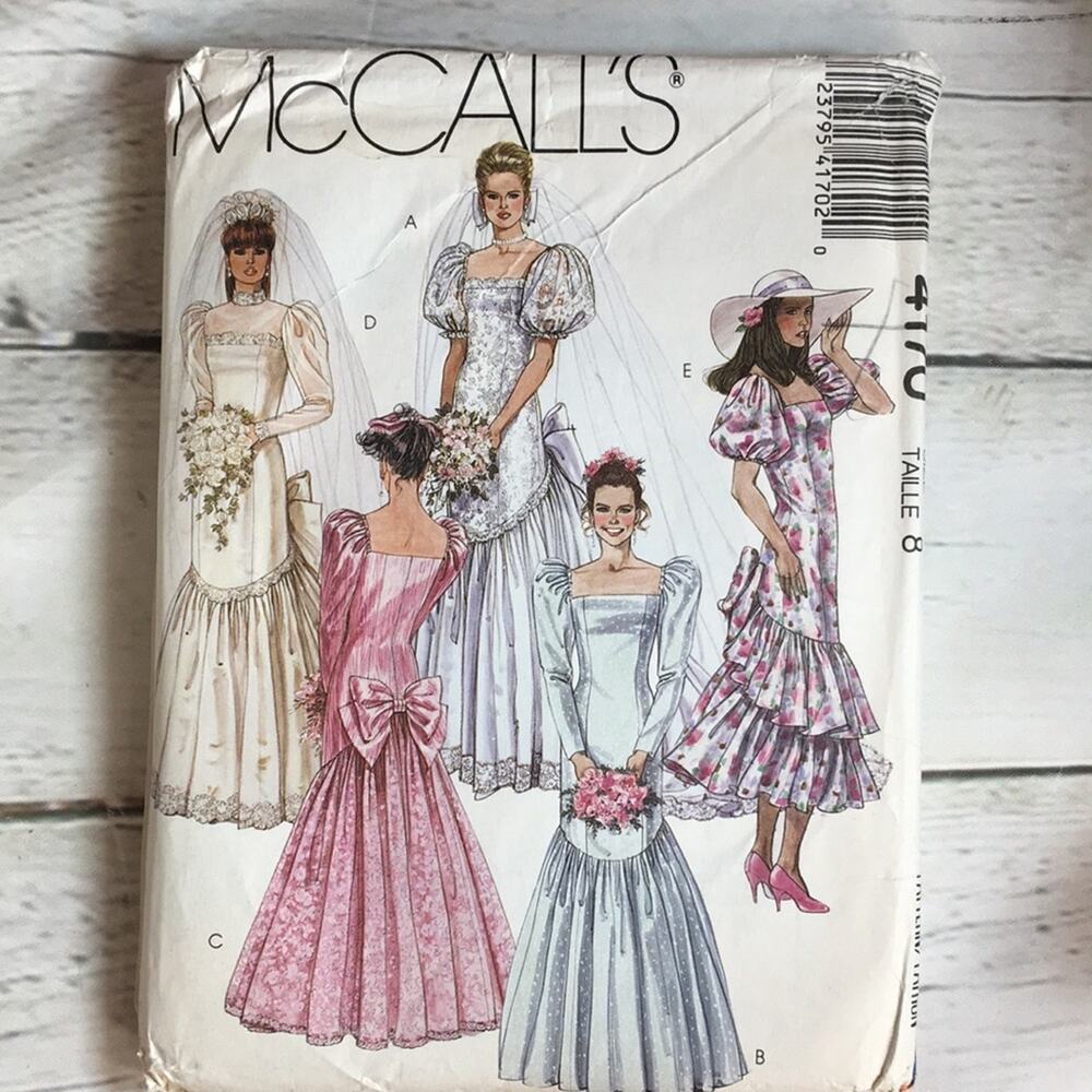 Vintage McCall's 4170 Wedding or Bride's Maids Dress Sewing Pattern 1989 Size 8